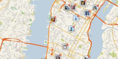 خريطة مانهاتن تظهر مناطق الجذب السياحي