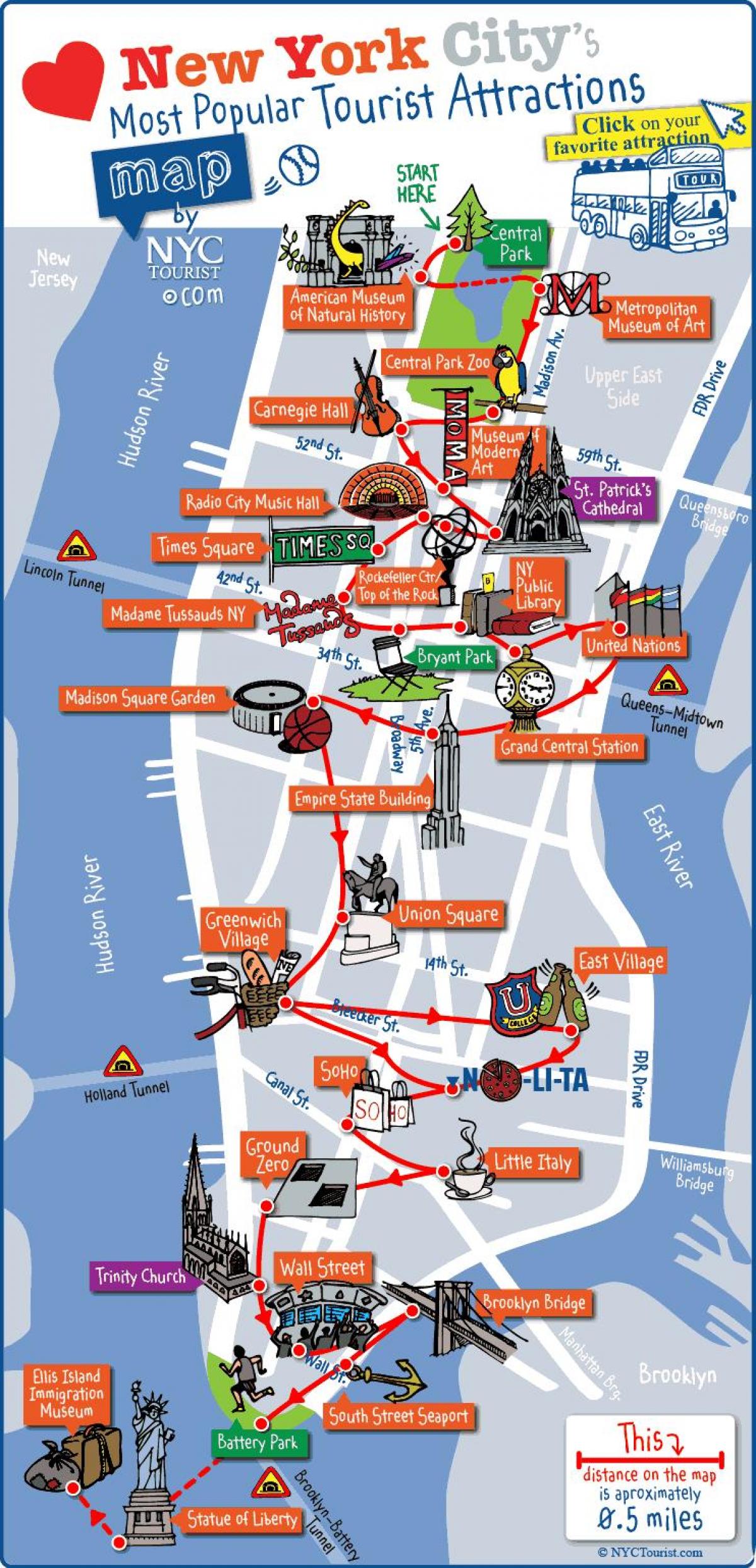 خريطة مانهاتن نيويورك الجذب