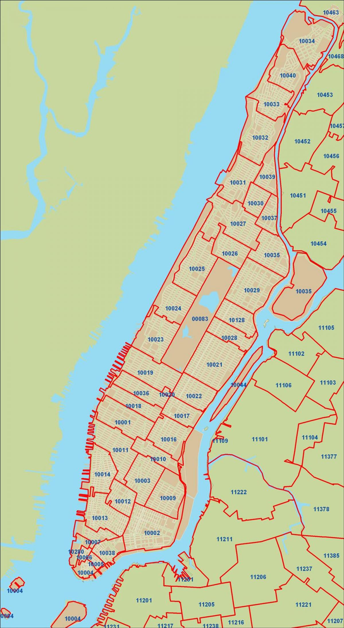 مدينة نيويورك الرمز البريدي خريطة مانهاتن