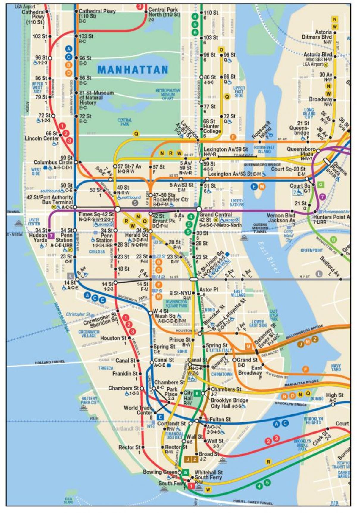 خريطة مانهاتن السفلى مترو الانفاق