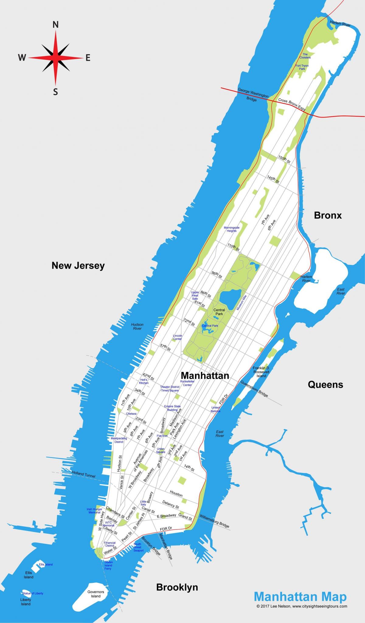 مانهاتن خريطة المدينة للطباعة